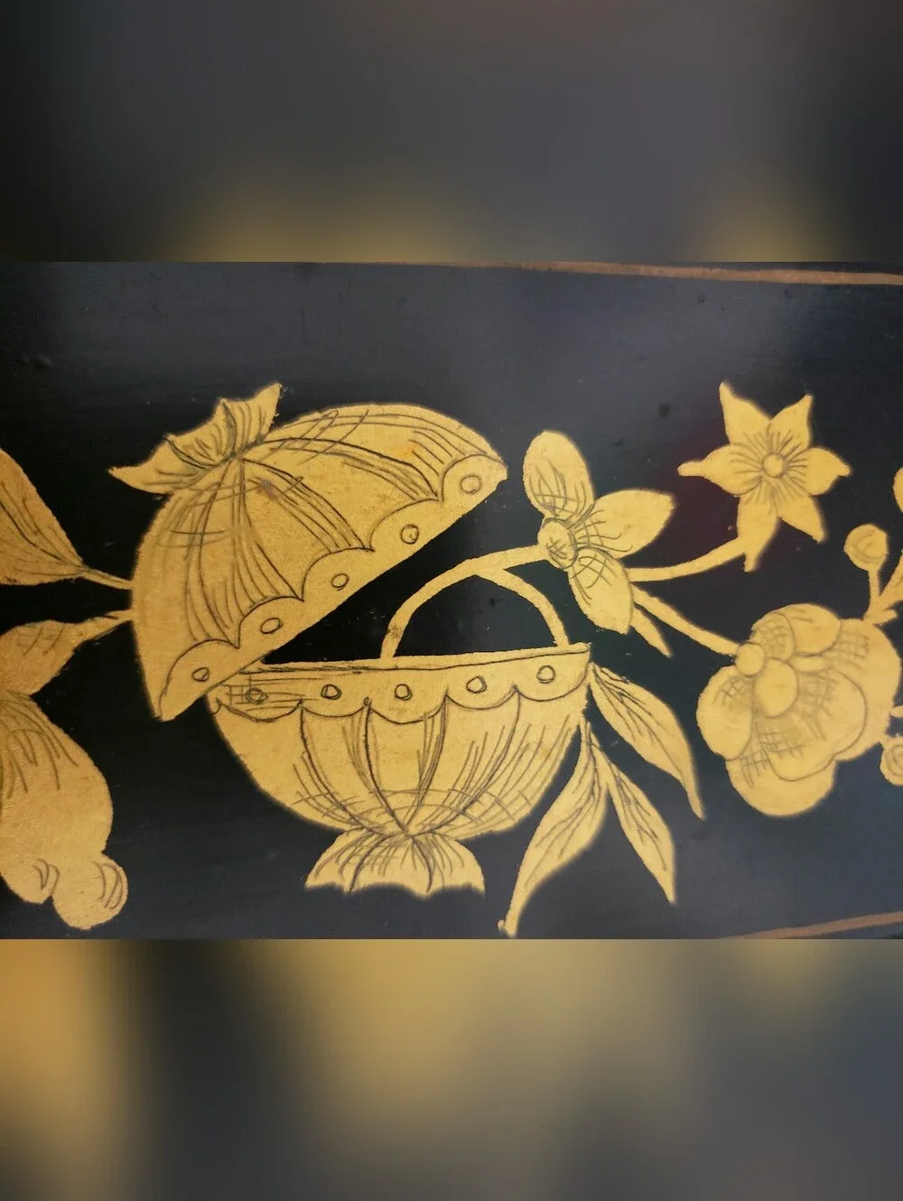 Vintage Hand-Painted Chinoiserie Toleware Metal Trinket Tray